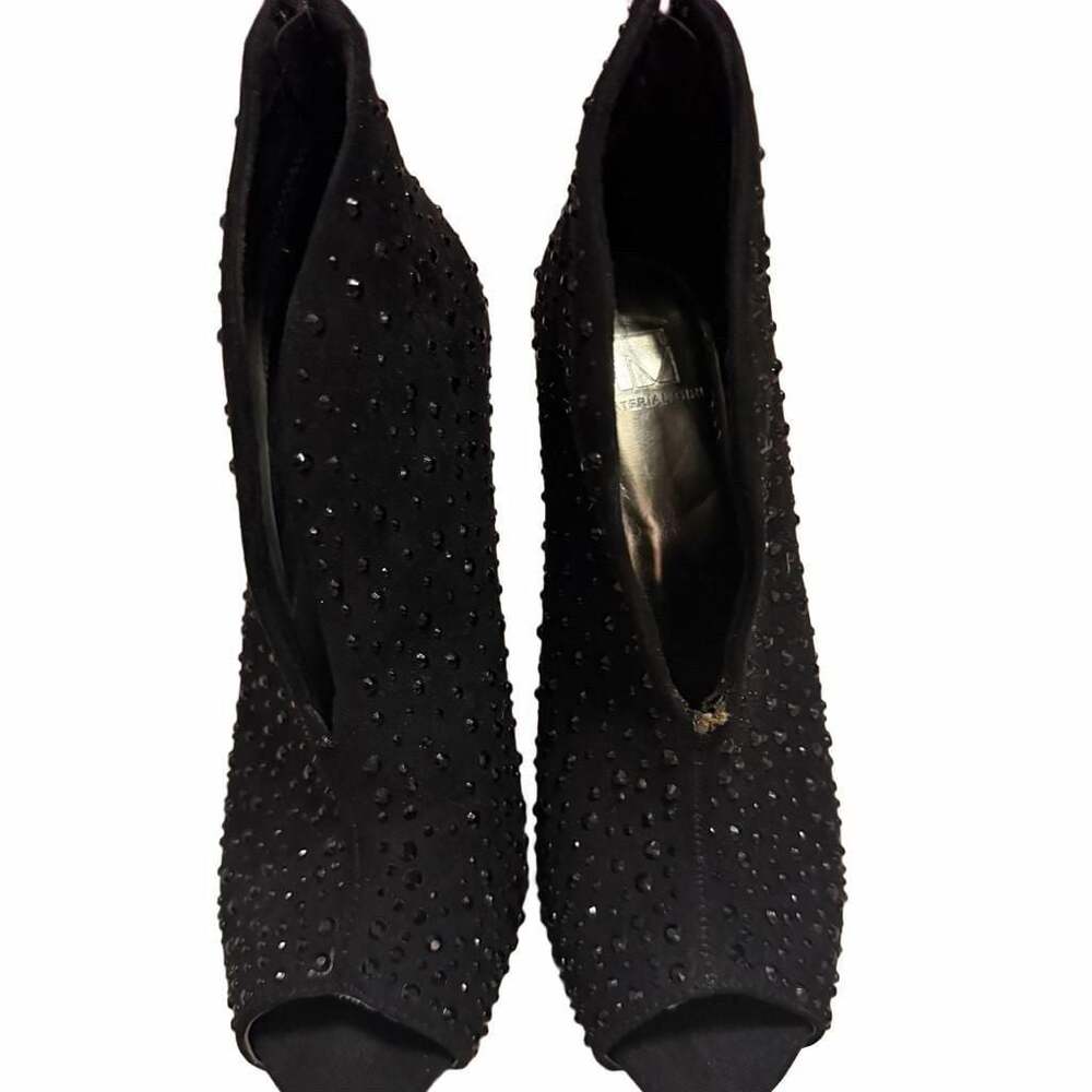 Material Girl Black Sparkly Crystal Embellished Peep Toe Stiletto Booties